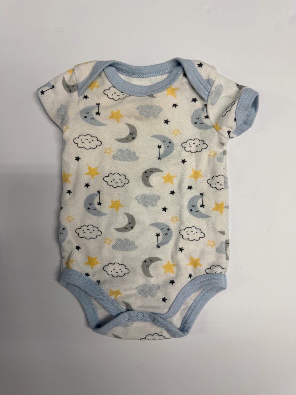 Swiggles White Baby One-Piece with Blue Trim and Yellow Stars